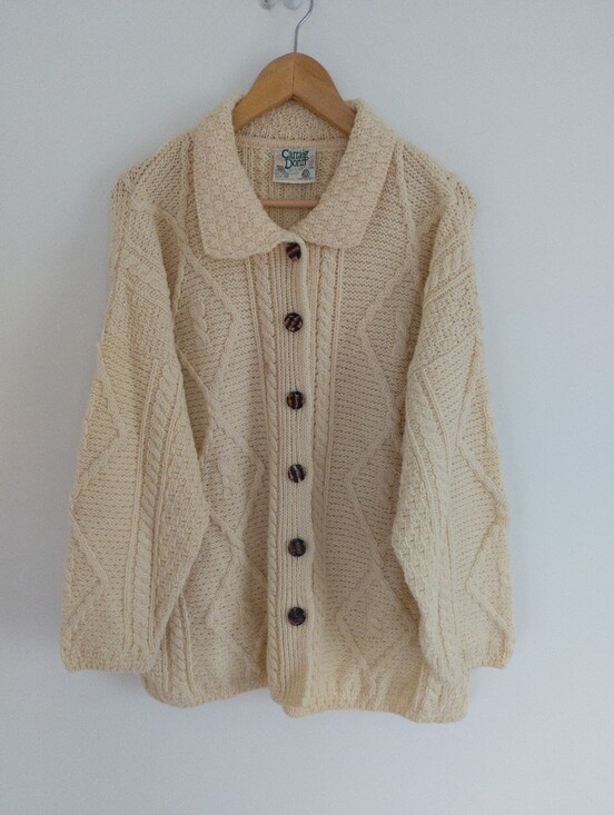 Carraig Donn Sweaters - Carraig Donn Vintage Irish Wool Aran Cable Knit Collared Cardigan Sweater Medium